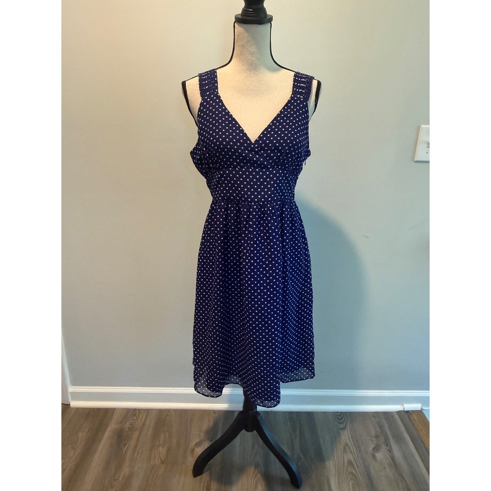 Gap Navy Blue White Polka Dot V-Neck Sleeveless Dress Women's Size 10 NWT